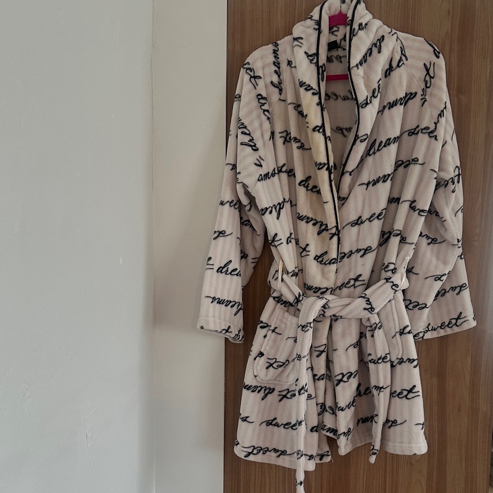 Victoria's Secret pink and white stripe Script Robe
